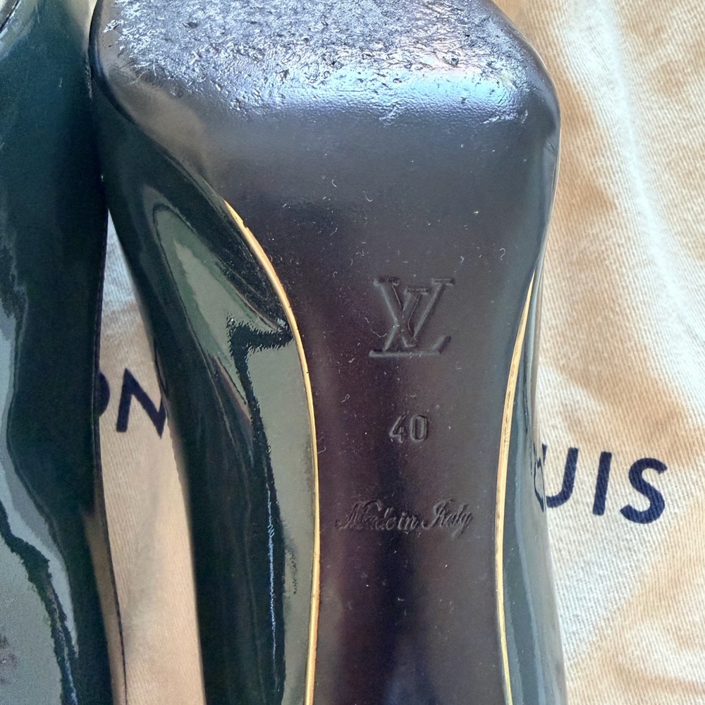 Louis Vuitton Dark Green Heels with Gold Accents - Picture 4 of 5
